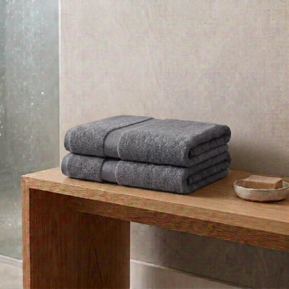 Vision V475 - 2 Pack 100% Cotton Bath Towel - Grey - Bath Towel - 100% Cotton
