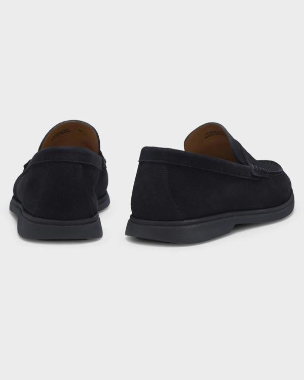 BOSS Orange Sienne Suede Loafers with Logo Penny Trim - Dark Blue 401 | CHO | Designer Mens Loafers
