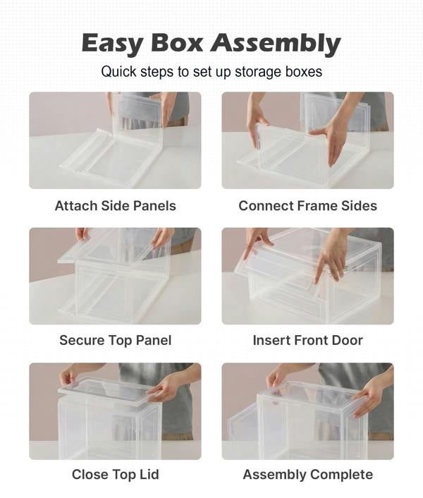 ADOV Shoe Storage Box 6 Pcs, Transparent Stackable Plastic Shoe Organiser Boxes with Lids