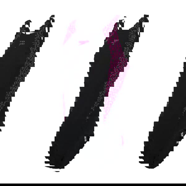 Black Speedo Boomstar Splice Flyback swimsuit with pink geometric neoprene sides