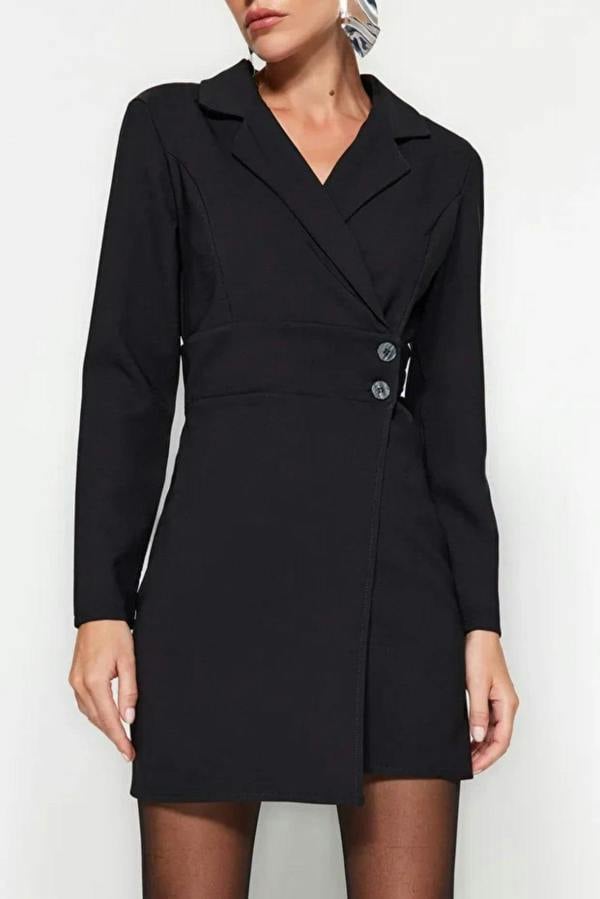 Hoxton Gal Button-Detail Woven Mini Blazer Dress