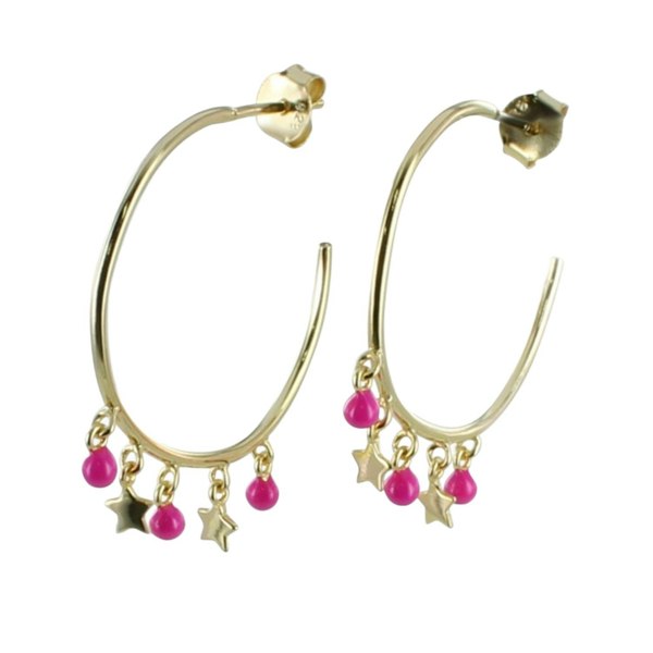 Pink Starry Sterling Silver Hoop Earrings - Reeves & Reeves