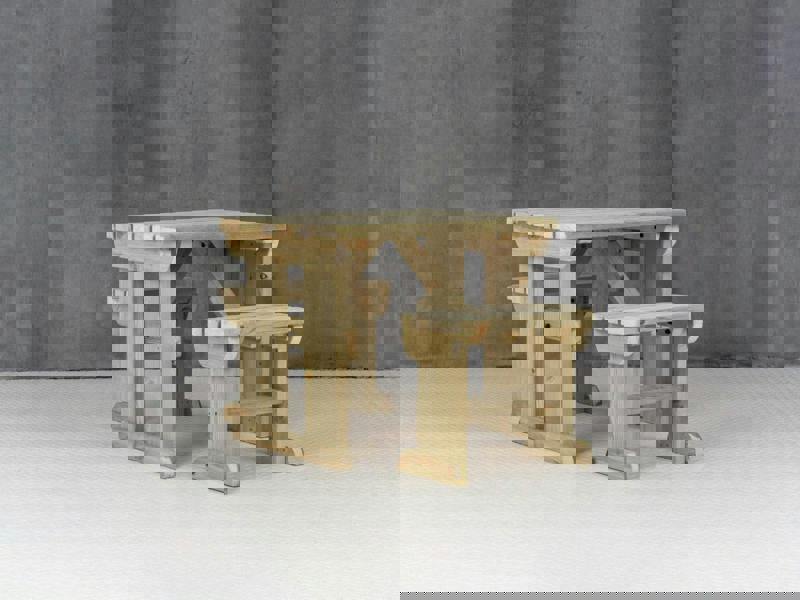 Yews Rounded Space-Saving Picnic Table and Benches Set – Wooden Outdoor Dining Set for Gardens and Patios
