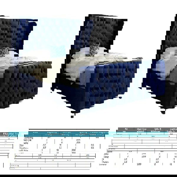 Casa Magna Donati Straight Curved Top Upholstered Soft Velvet Bed Frame - Blue