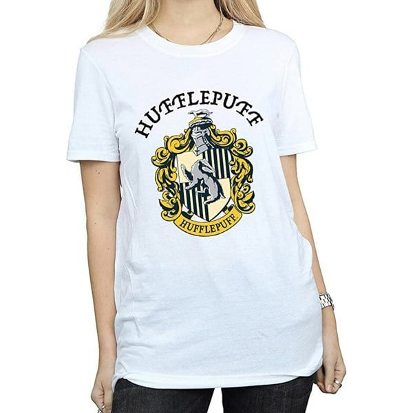 Harry Potter Womens Hufflepuff Cotton Boyfriend T-Shirt - White