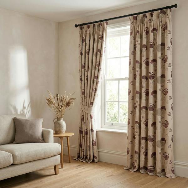 Kershaw made-to-measure curtains in Wine, styled in a living room