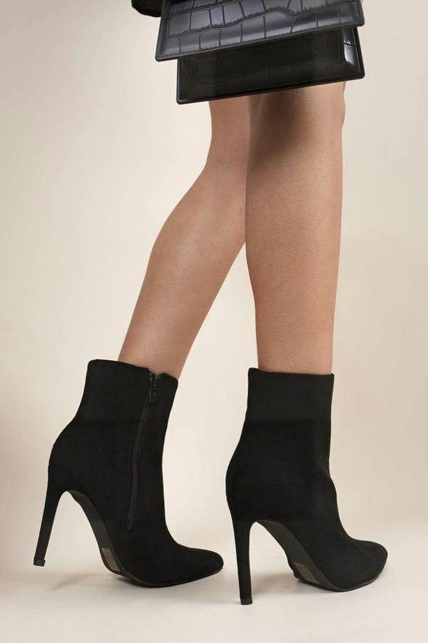 Lia Pointed Toe High Heel Ankle Boots With Side Zip - Black