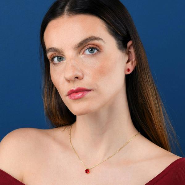 namana Gold Plated 925 Sterling Silver Round Red Solitaire Pendant Necklace For Women
