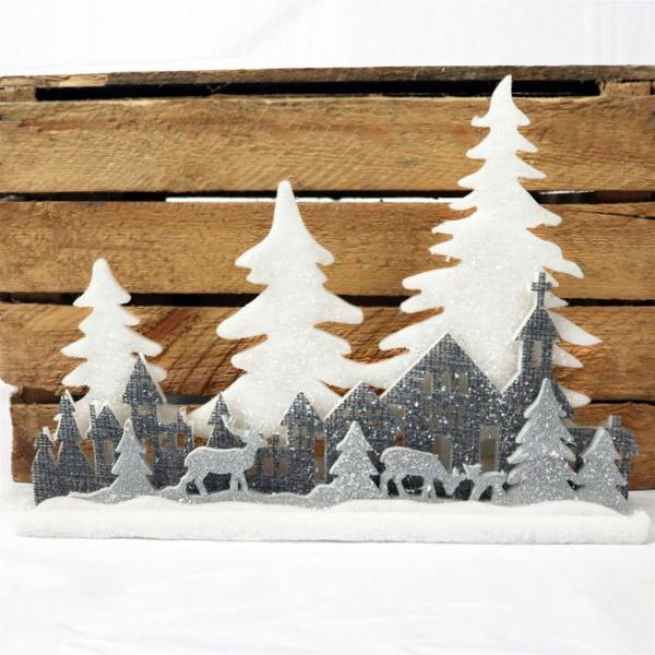 5cm Christmas Village Scene Winter Wonderland Table Decoration in Grey with Glitter Foam Finish image 3