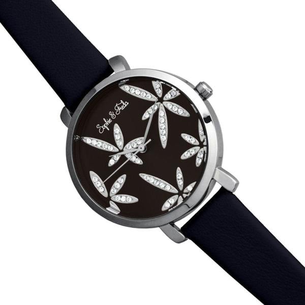 Sophie & Freda Key West Leather-Band Watch w/Swarovski Crystals - Silver/Black - SAFSF4302