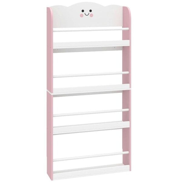 4 Tier Kids Bookshelf, Children Bookcase with Anti-Tip Kit, Toddler Space-Saving Bookcase for Kids Room, Playroom, Pink