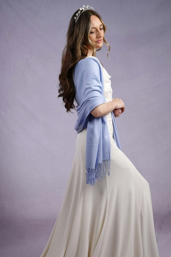 Antonia York Powder Blue Pashmina | Drew Light Blue Super Soft Large Special Occasion Wrap with Tassels
