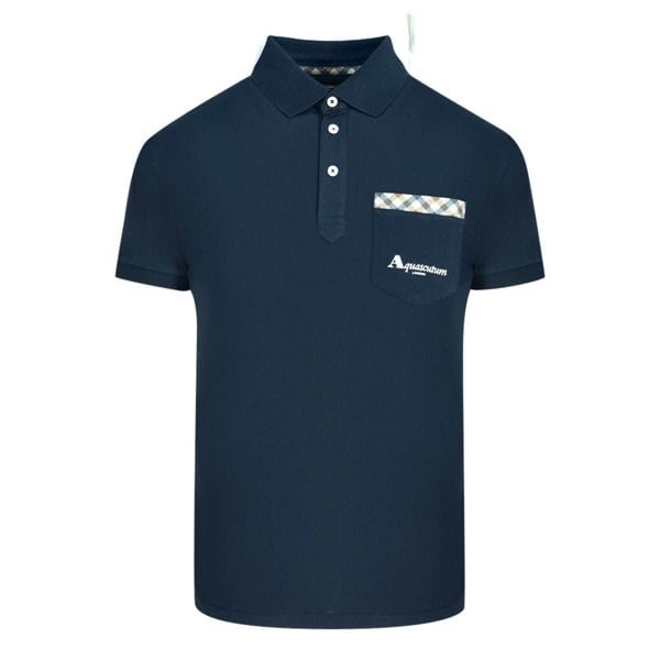 Aquascutum Check Pocket Polo Shirt - Navy Blue