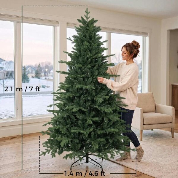 Bobobiy 7ft Artificial Christmas Tree with 2080 Realistic Tips, Hinged Xmas Tree with Wide Shape for Home Office, Green