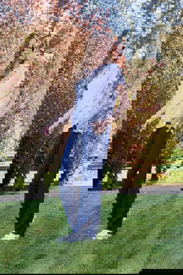 Mudflower Linen Blend Blanket Stitch Wide Leg Trousers