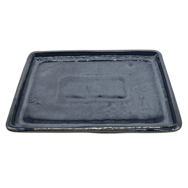 24cm Glazed Bonsai Pot Drip Tray | Rectangle | Blue - Yorkshire Bonsai