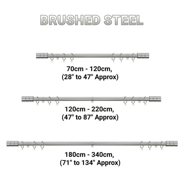 A.Unique Home Plain Barrel Extendable Curtain Pole (25/28mm) (Brushed Steel,70cm - 120cm)