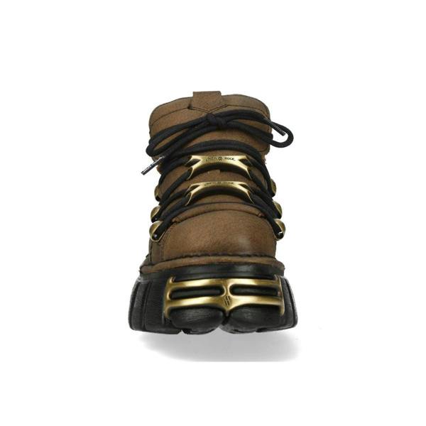 New Rock Brown Leather Gothic Platform Ankle Boots - M-120N-C120