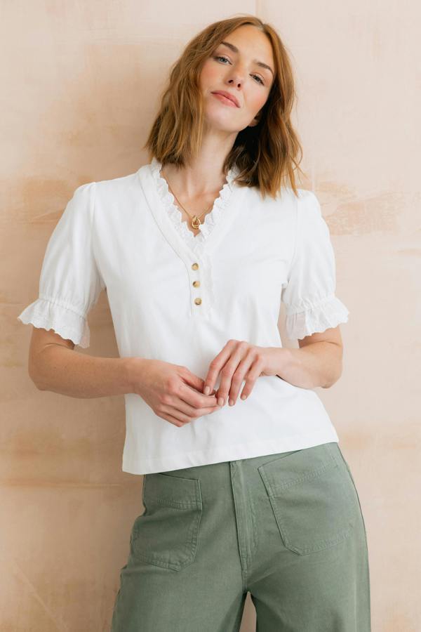 Lily & Me April Embroidered Trim Blouse White