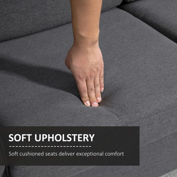 Dark grey upholstered loveseat cushion with soft, padded seating surface