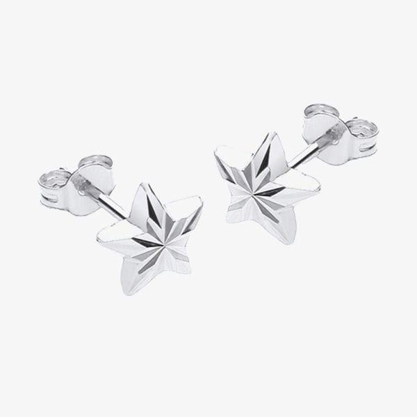 T. H. Baker 9ct White Gold Diamond Cut Star Stud Earrings 5.55.1483