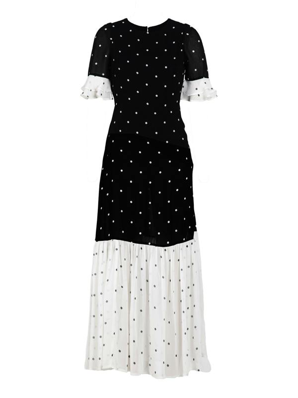 Rose & Nancy Saphi Black and White Pindot Spot Midi Dress