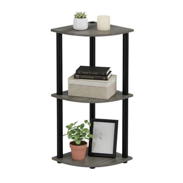 WALPLUS Contemporary Turn-N-Tube 3-Tier Corner Display Rack Multipurpose Shelving Unit, French Oak Grey/Black for Living Room