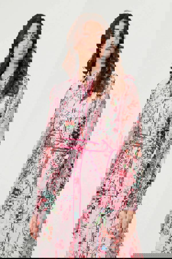 Pink | Floral Long Sleeve Shirt Midi Dress