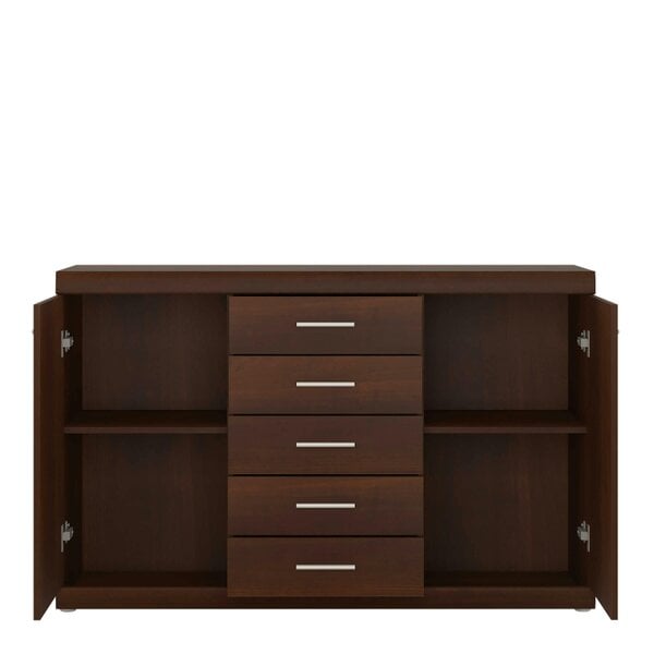 Wyld Haus Sonderborg Wide Dark Mahogany Wood Veneer Sideboard 2 Doors 5 Drawers