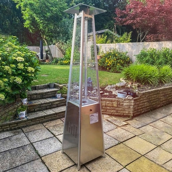 13kW Steel Propane Gas Pyramid Tower Patio Heater - Outdoor Garden Dining Set - LoopsDirect