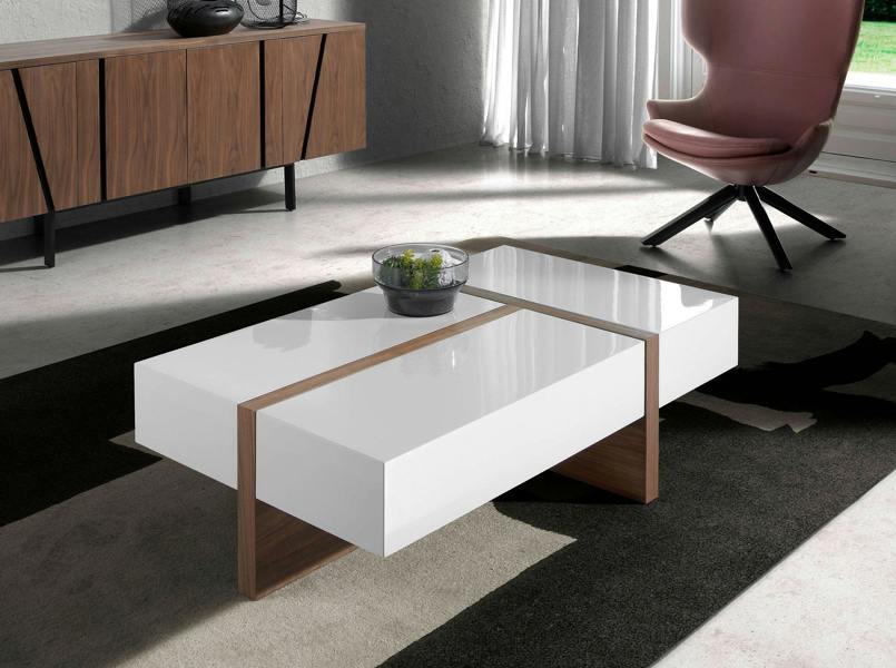 Angel Cerdá Rectangular White and Walnut Wood Coffee Table 2060