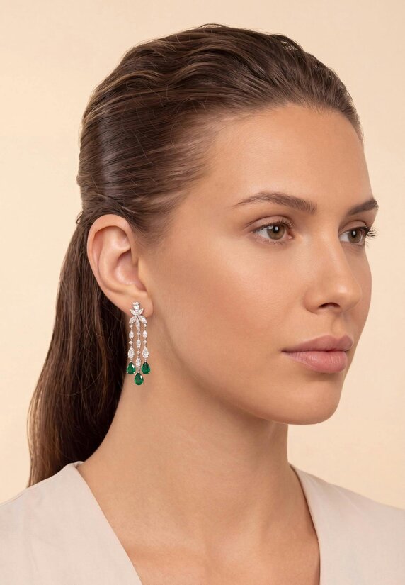 Latelita Duchess Emerald Drop Earrings Silver