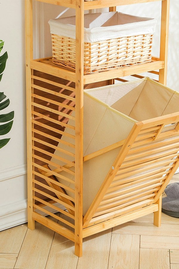 Living and Home Bamboo Laundry Hamper Basket with Liner Bag Storage Clothes Hamper with Handles