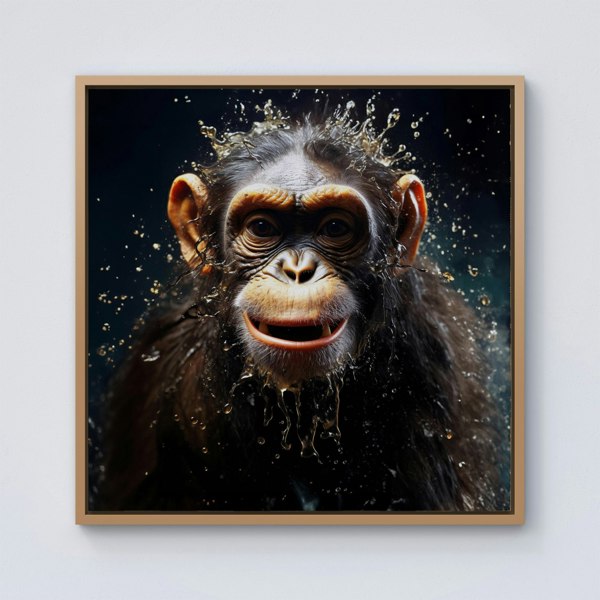 Warren Reed Realistic Monkey Face Splash Art Framed Canvas