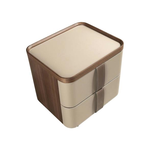 Angel Cerdá Leatherette bedside table, walnut and polished steel base 7204