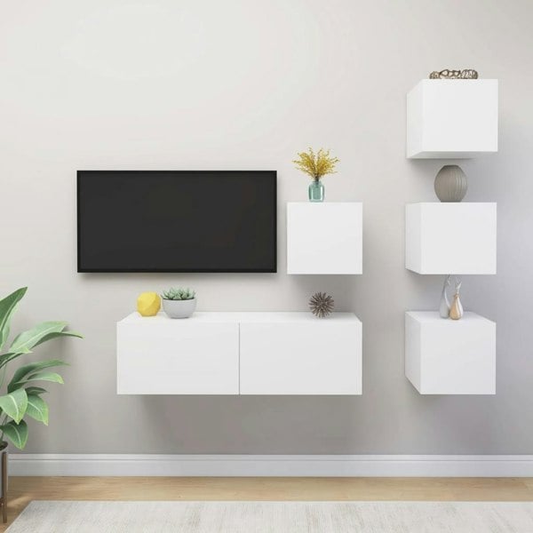 Berkfield 5 Piece TV Cabinet Set White Engineered Wood
