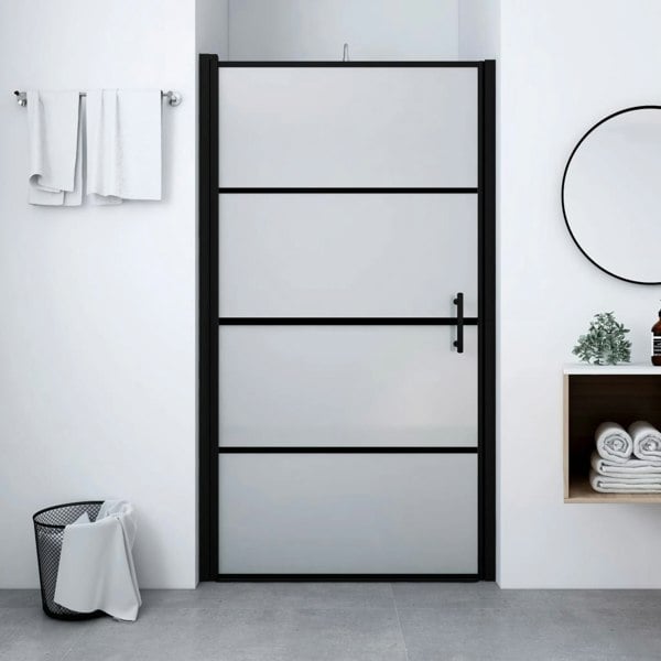Berkfield Shower Door Frost Tempered Glass 91x195 cm Black