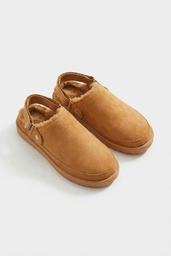 Niraya Faux Suede Slingback Mule Sandals With Cuff Strap - Camel_wb