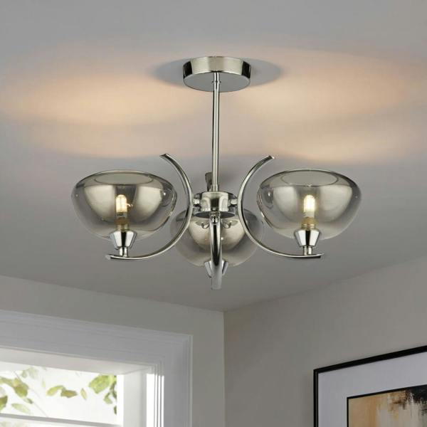 Pagazzi Lighting Hansel Semi Flush 3 Light Smoked Glass Ceiling Light