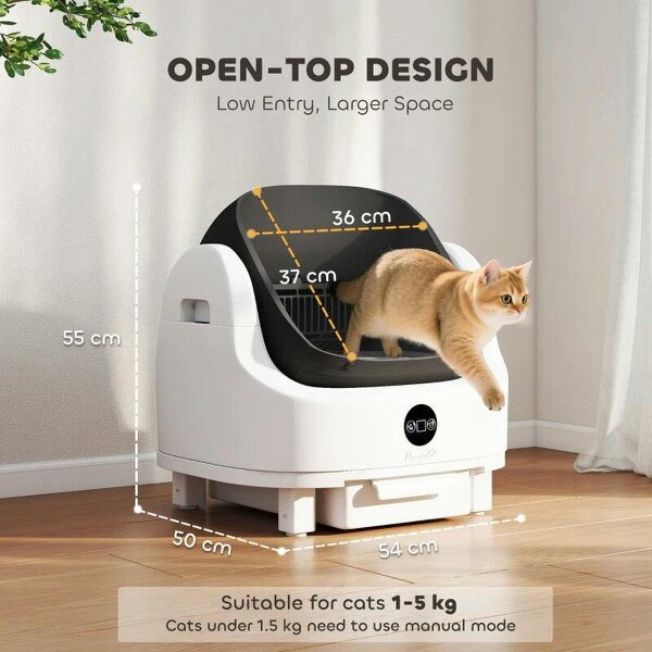 Self Cleaning Cat Litter Tray Top Opening Design, Automatic Litter Box More Space with Integrated Security Protection