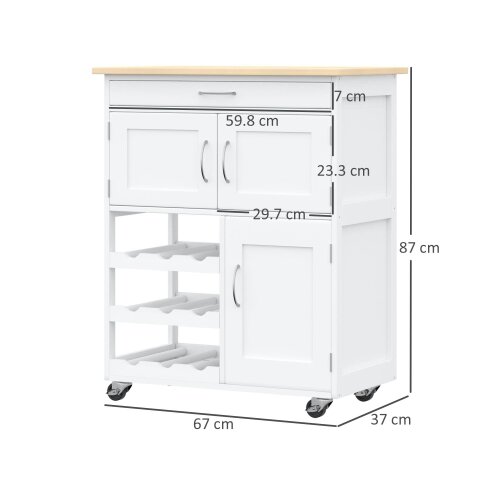 Wyld Haus Hala Wooden White Rolling Kitchen Island With Wine Rack 1 Drawer 3 Doors
