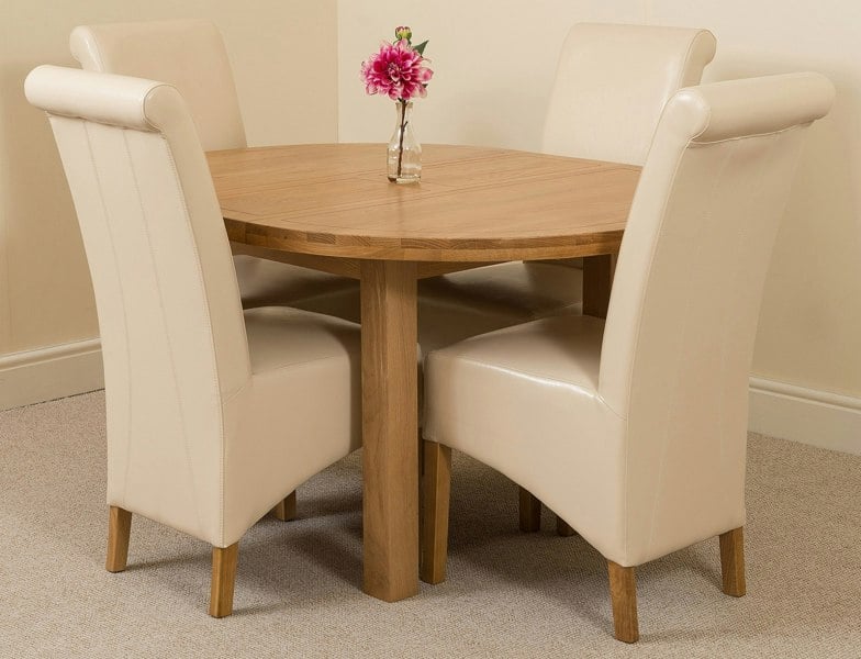 That's Furniture Edmonton Round Extendable Oak Dining Set with Montana Leather Chairs