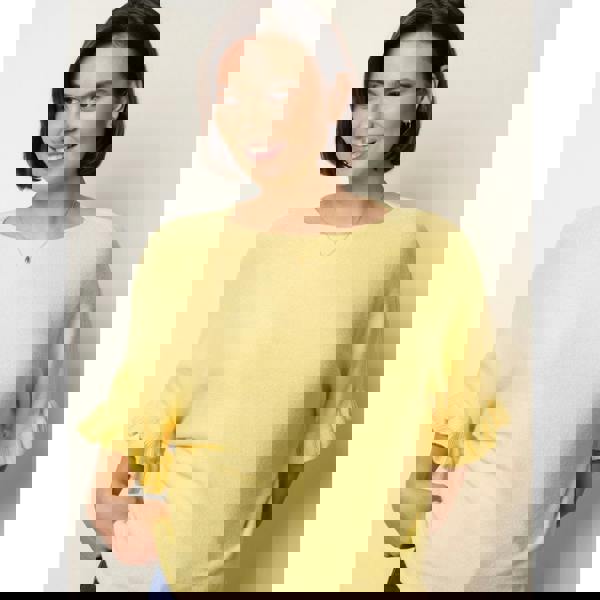 Blue Vanilla Knitted Frill Sleeve Batwing Jumper - Light Yellow