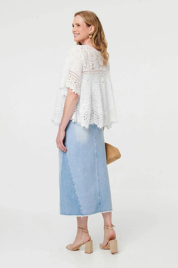 White | Crochet Lace Texture Relaxed Blouse