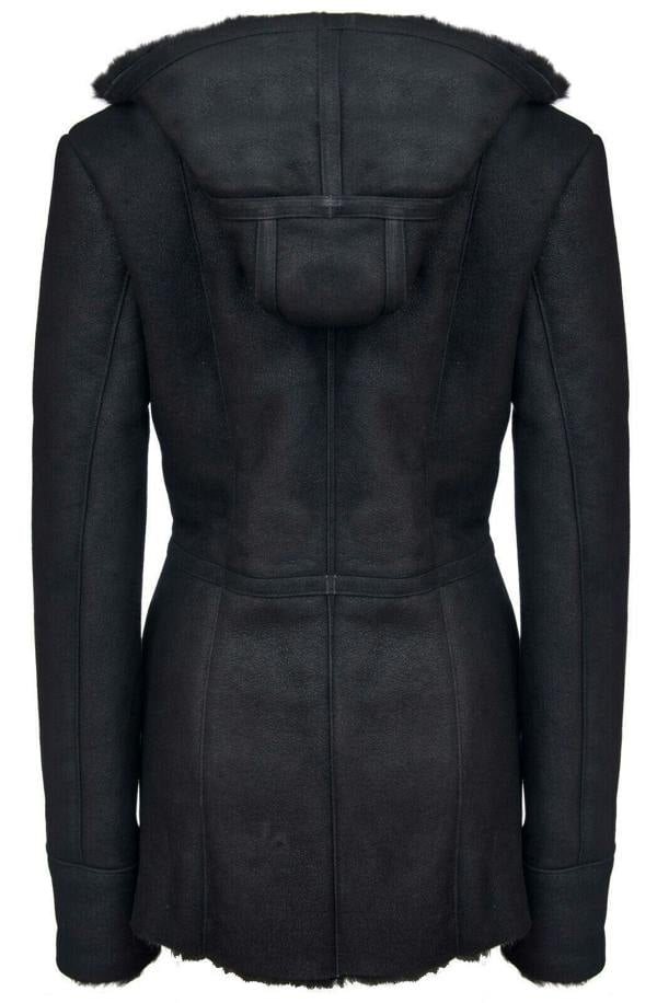 Infinity Leather Womens Black Hooded Merino Sheepskin Jacket-Mandalay