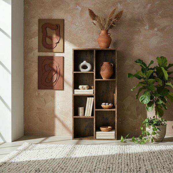 Wyld Haus Luno Neka Wood Rustic Brown 7 Cube Storage Bookcase