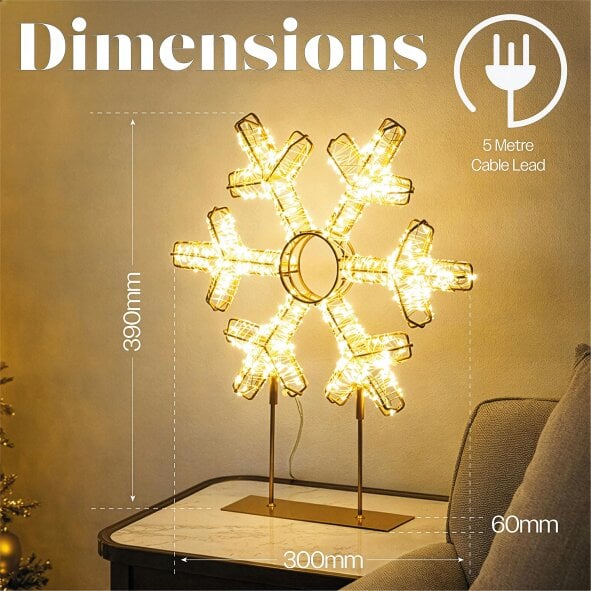 Scotts of Stow Xmas Haus  Warm White LED Champagne Gold Metal Snowflake Indoor Decoration Timer