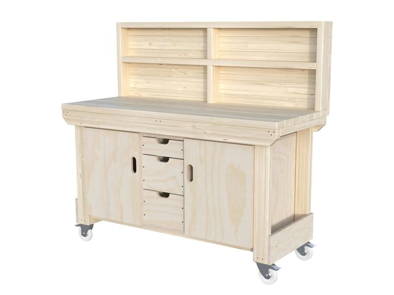 Acorn Heavy-Duty Cupboard Workbench (V.5) – Sturdy Wooden Workbench with Two Cupboards, One on Each side, Multiple Large Drawers, and Optional Back Panel or Pegboard, Ideal for Garages, Workshops, and Sheds