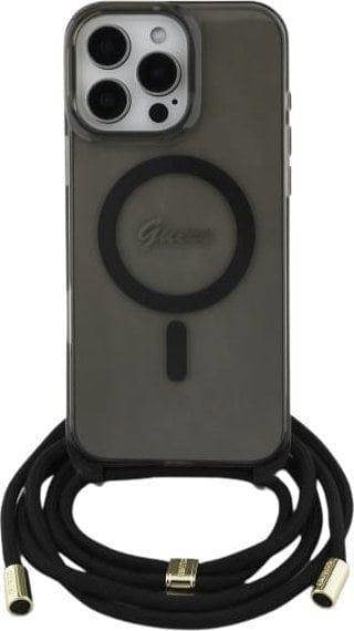 Guess Crossbody Cord Script Case with MagSafe for iPhone 16 Pro 6.3" Black - GUHMP16LHCTSGNSK