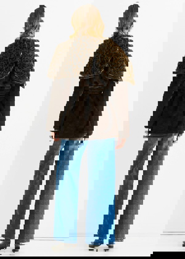 Gini London Chocolate Premium Contrast Lapel Hood Animal Faux Fur Jacket